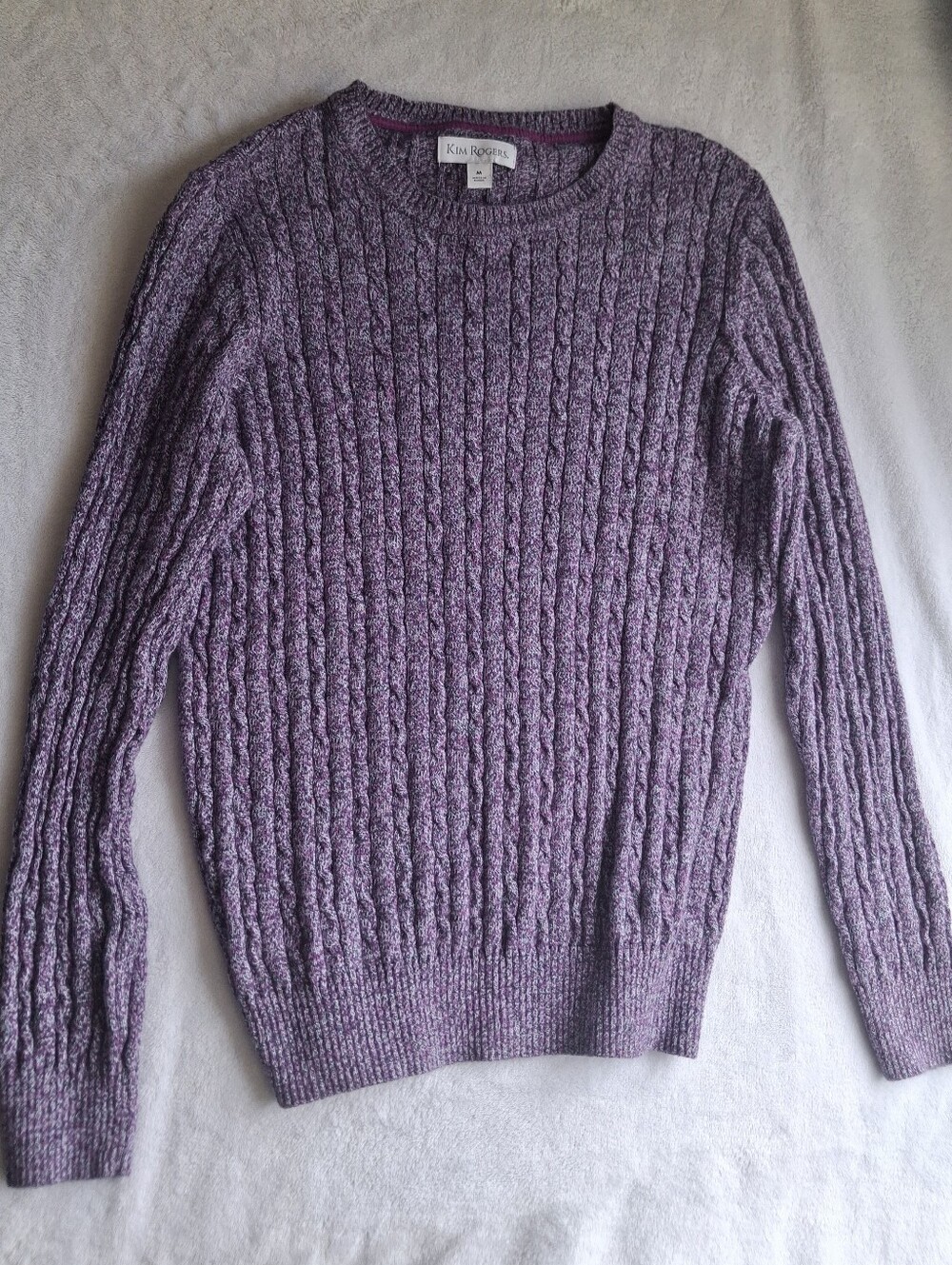 Kim Rogers Lavender Cable Knit Crewneck Sweater